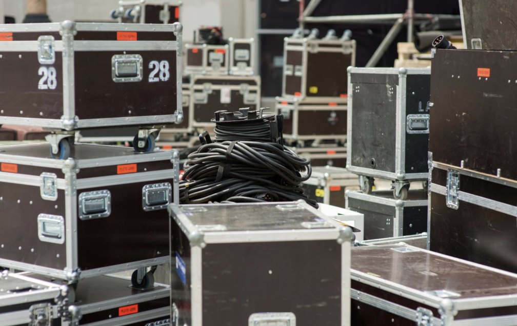 Stack of flight cases ready for transport
