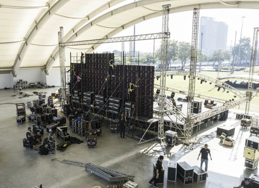 Stage build at an outdoor live event venue